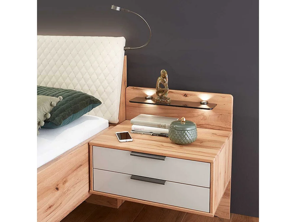 Bettgestell in Kernbuchefarben LED Beleuchtung (dreiteilig)