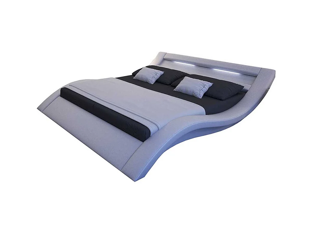 Geschwungenes Polsterbett in Weiß Kunstleder LED Beleuchtung