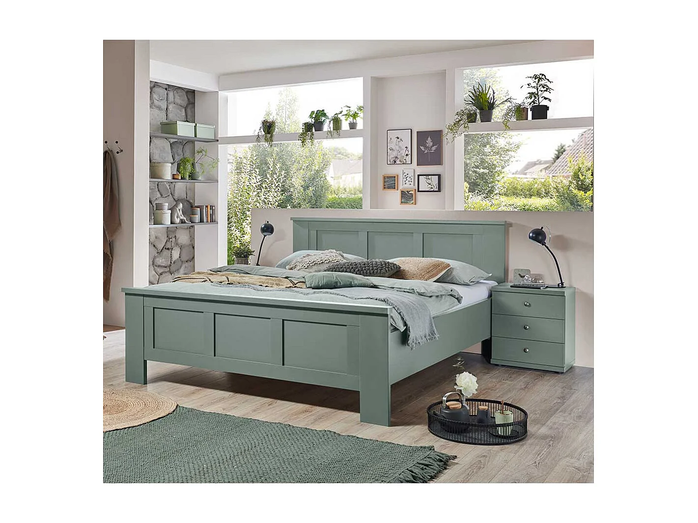 Single Bett 140x200 auch in Überlänge Landhausstil Graugrün