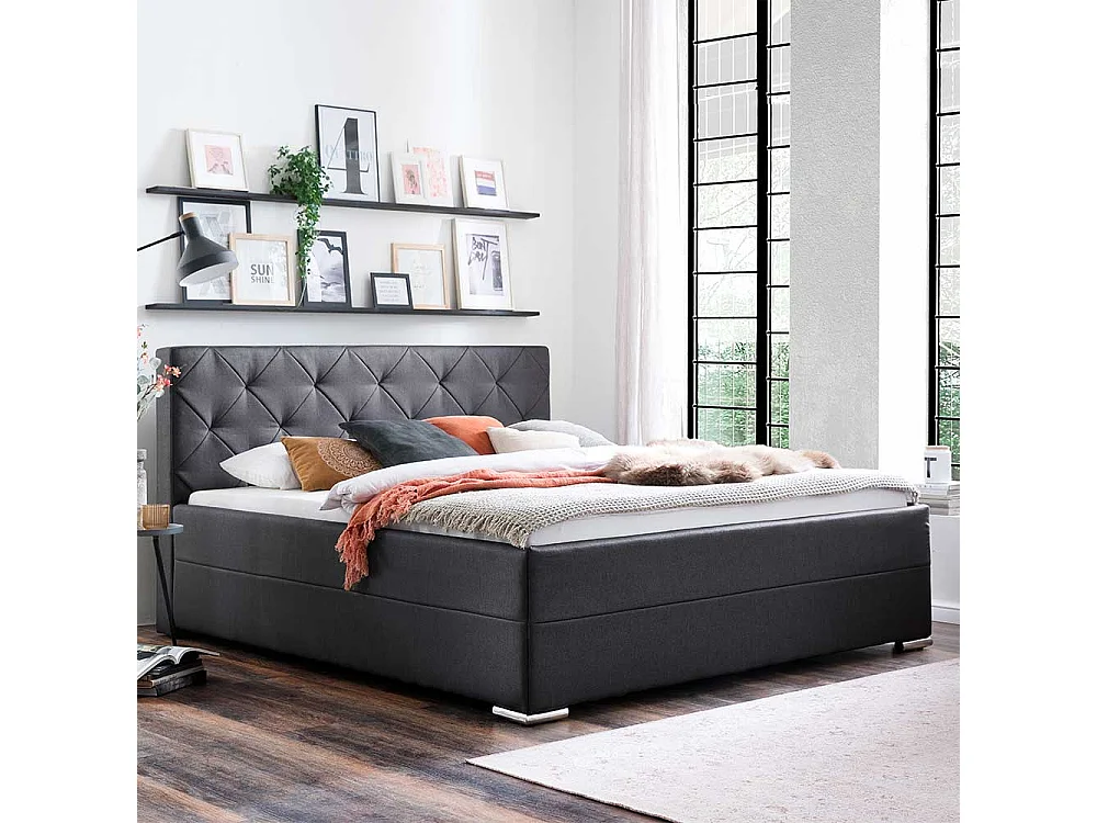 Hohes Bett in Anthrazit Webstoff 180x200 cm