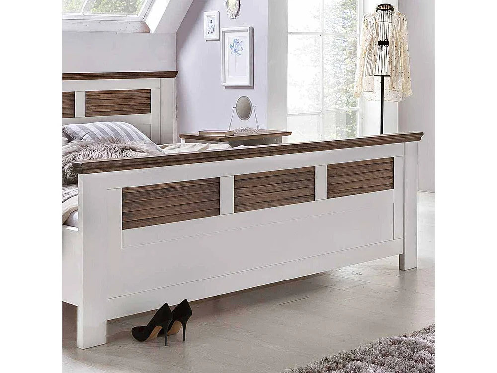 Bett in Weiß Braun Kiefer