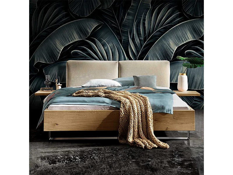 Französisches Bett aus Wildeiche Massivholz und Metall Polster Kopfteil (dreiteilig)