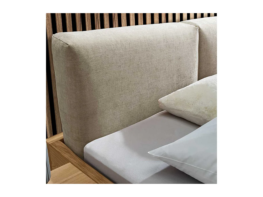 Französisches Bett aus Wildeiche Massivholz und Metall Polster Kopfteil (dreiteilig)