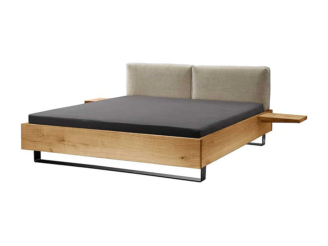 Französisches Bett aus Wildeiche Massivholz und Metall Polster Kopfteil (dreiteilig)