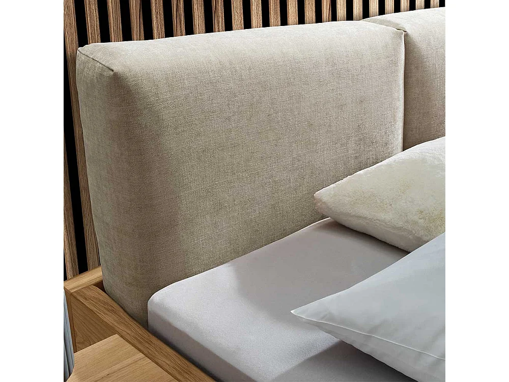 Französisches Bett aus Wildeiche Massivholz und Metall Polster Kopfteil (dreiteilig)