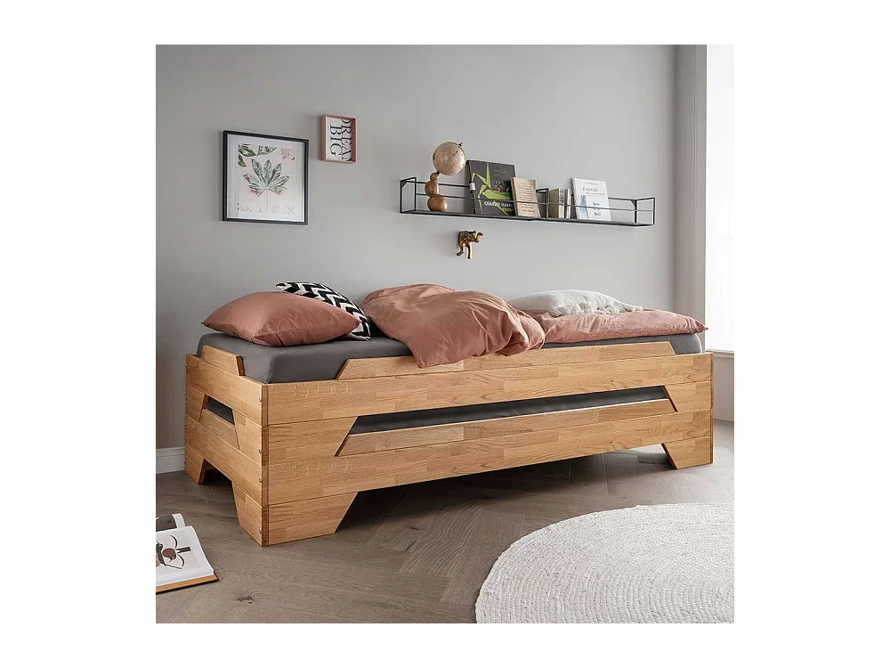 Einzelbett Holzbett aus Wildeiche Massivholz geölt