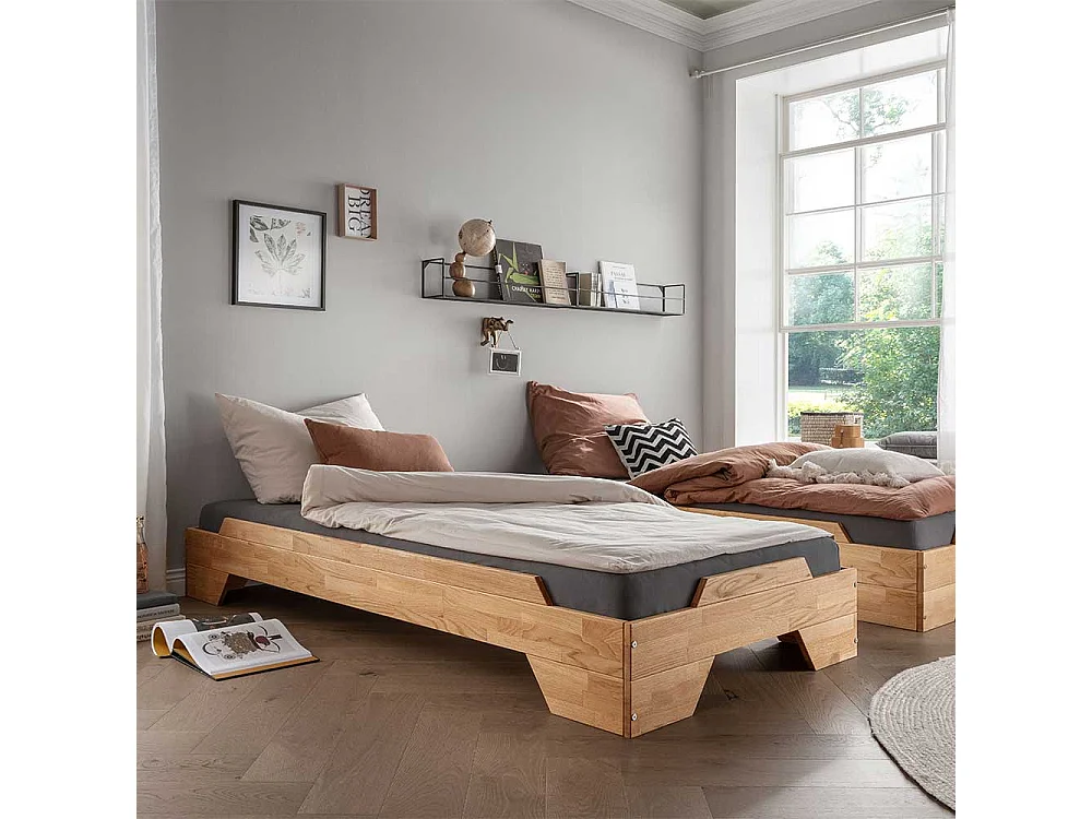 Einzelbett Holzbett aus Wildeiche Massivholz geölt