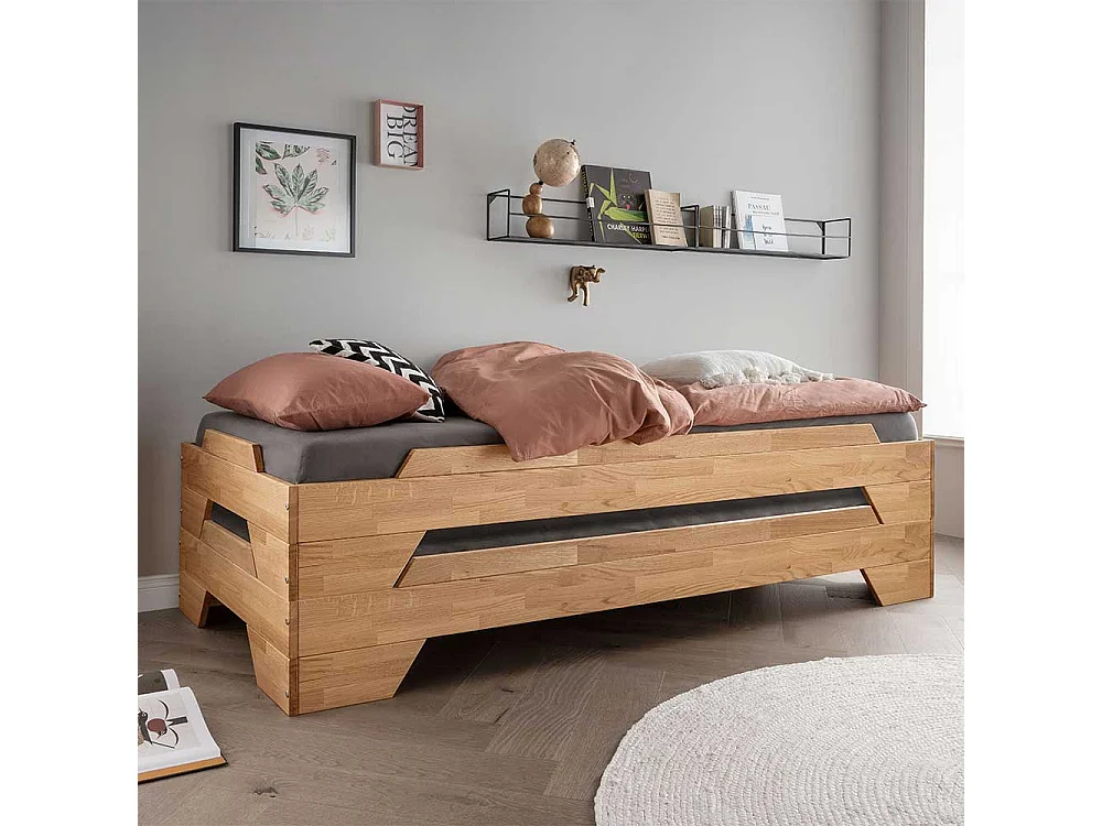 Einzelbett Holzbett aus Wildeiche Massivholz geölt