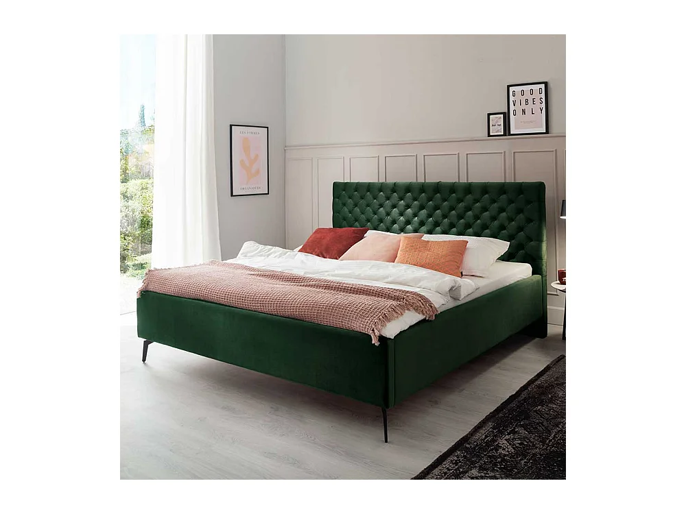 Polsterbett Dunkelgrün Samt mit Bettkasten 50 cm Einstiegshöhe
