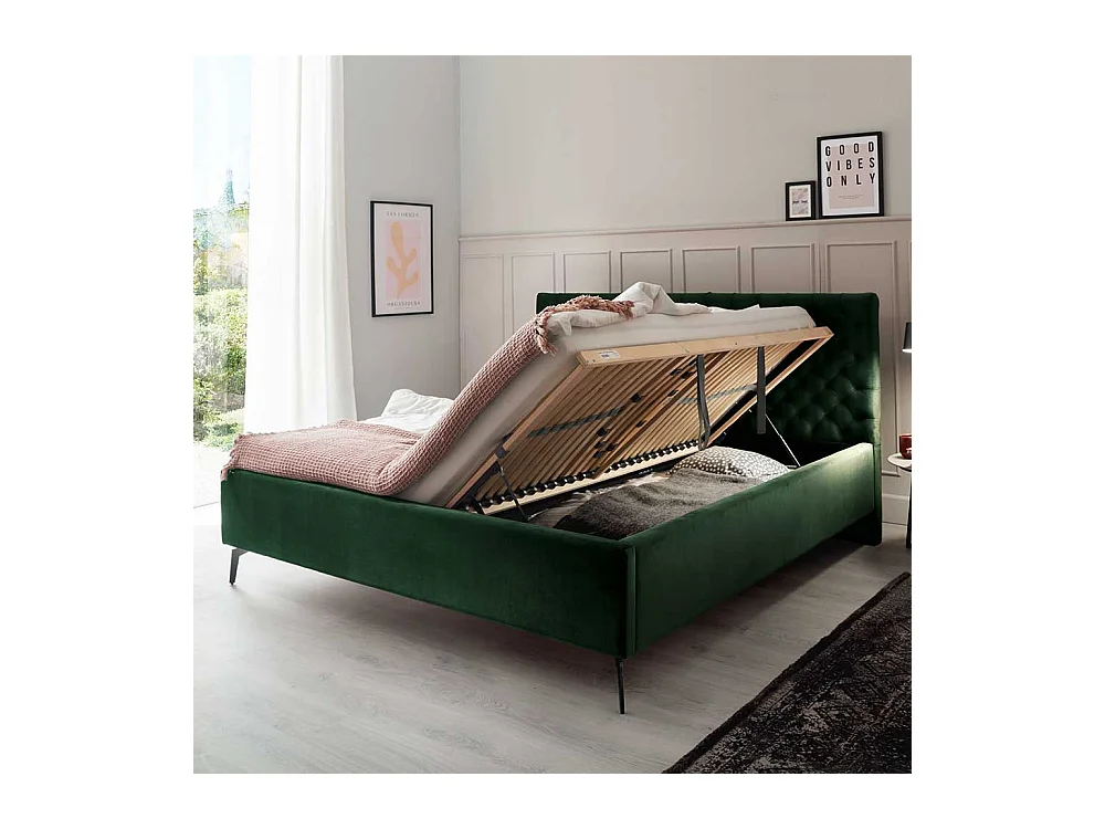 Polsterbett Dunkelgrün Samt mit Bettkasten 50 cm Einstiegshöhe