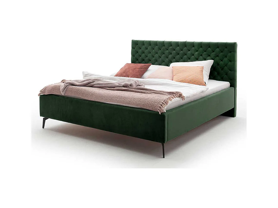Polsterbett Dunkelgrün Samt mit Bettkasten 50 cm Einstiegshöhe