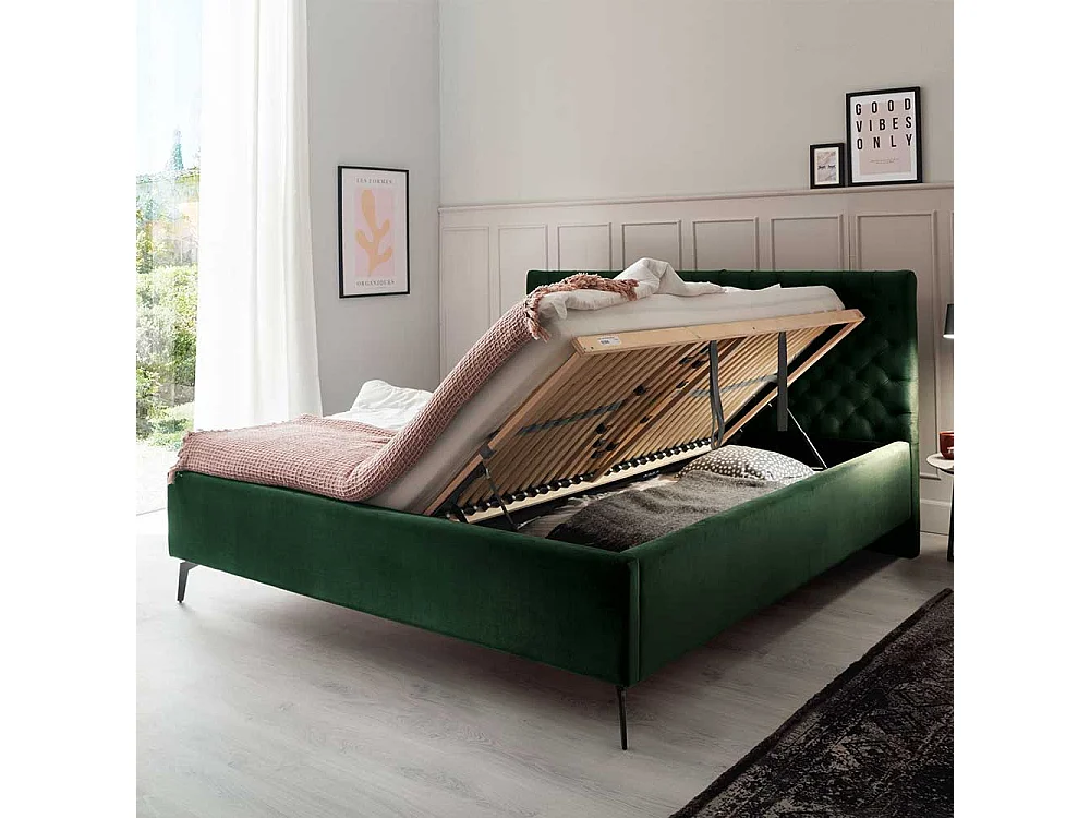 Polsterbett Dunkelgrün Samt mit Bettkasten 50 cm Einstiegshöhe