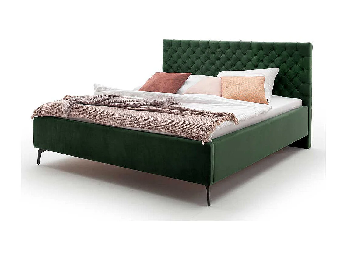 Polsterbett Dunkelgrün Samt mit Bettkasten 50 cm Einstiegshöhe