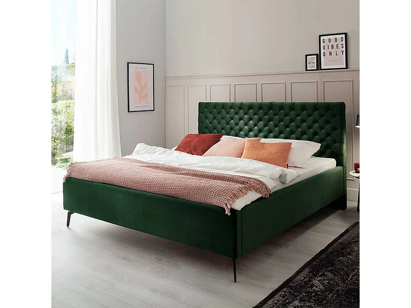 Polsterbett Dunkelgrün Samt mit Bettkasten 50 cm Einstiegshöhe