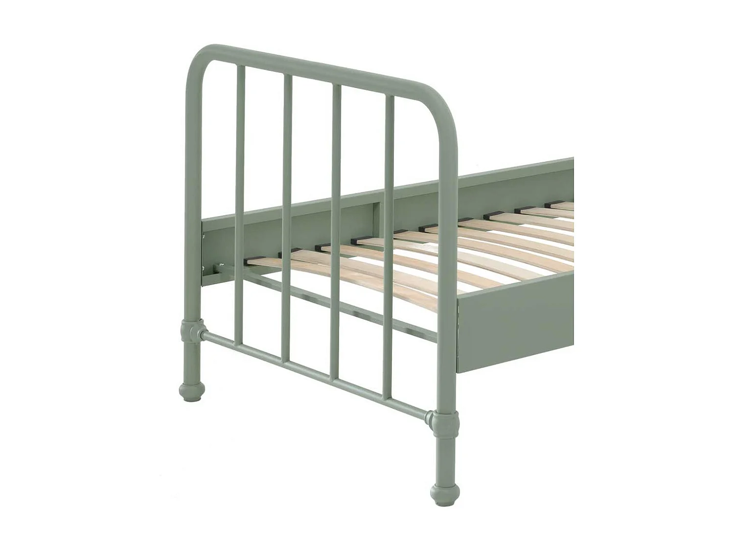 Retro Bettgestell aus Eisen Graugrün pulverbeschichtet