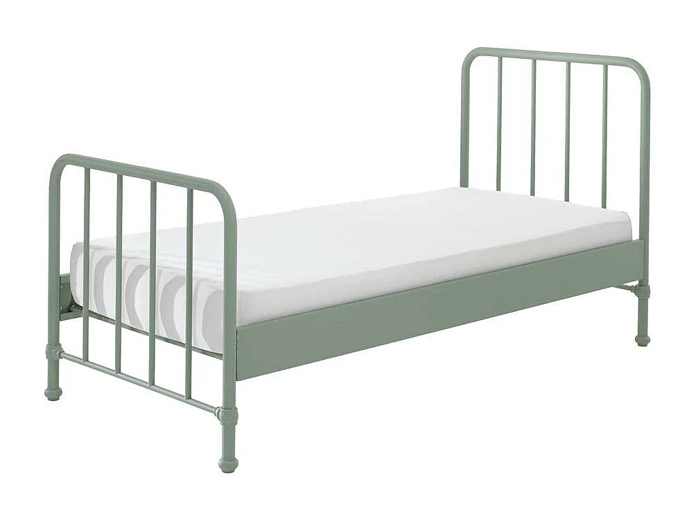 Retro Bettgestell aus Eisen Graugrün pulverbeschichtet