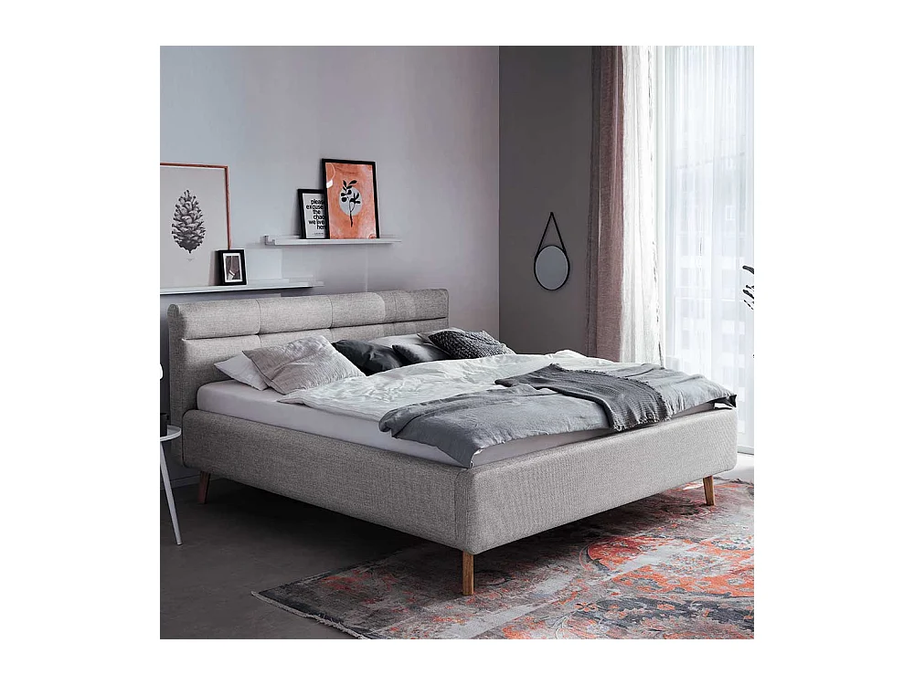 Polsterbett Grau Stoff mit Bettkasten Vierfußgestell aus Eiche