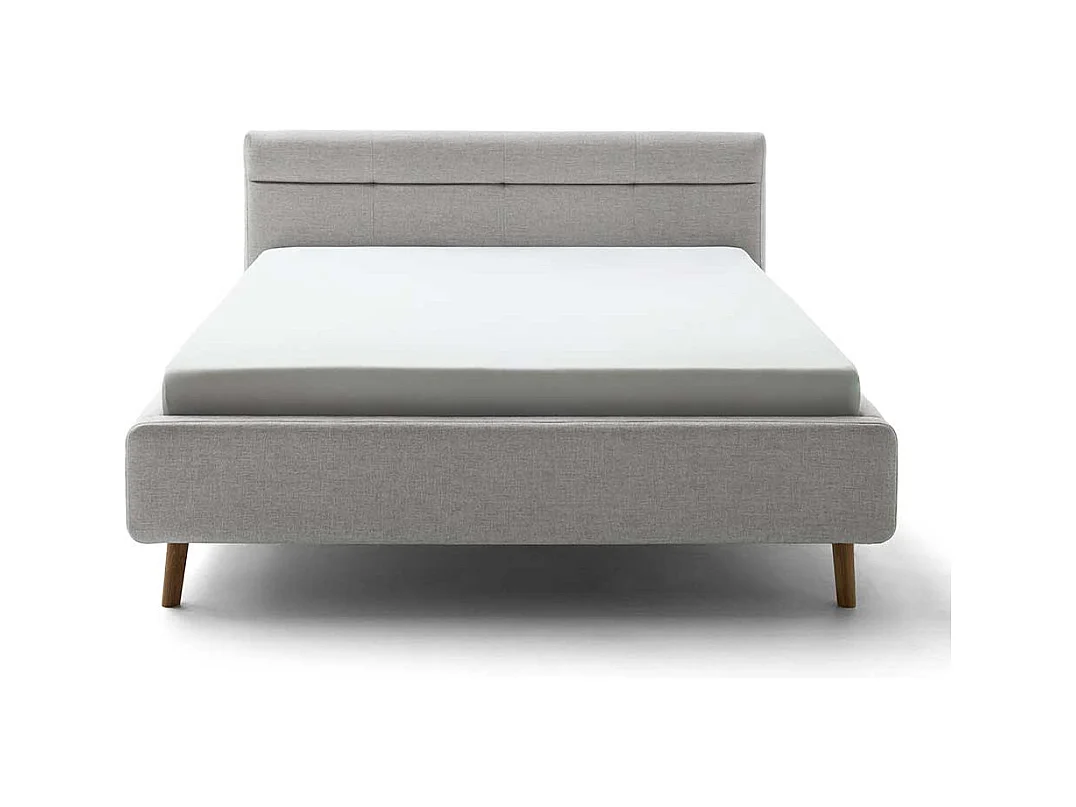 Polsterbett Grau Stoff mit Bettkasten Vierfußgestell aus Eiche