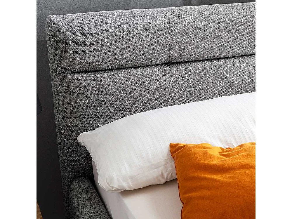 Polsterbett Grau Stoff mit Bettkasten Vierfußgestell aus Eiche