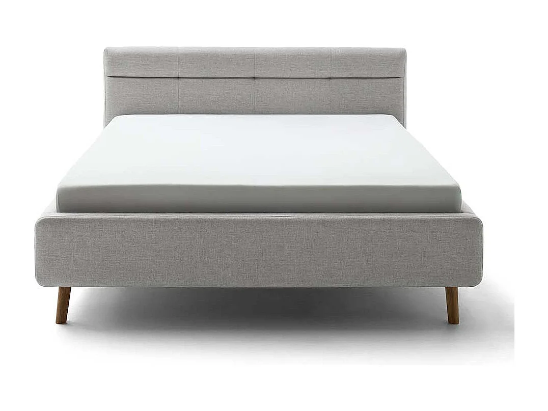 Polsterbett Grau Stoff mit Bettkasten Vierfußgestell aus Eiche
