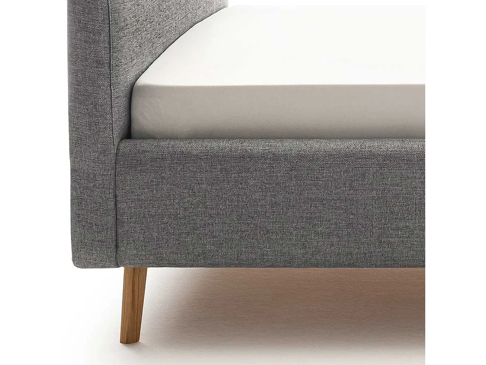 Polsterbett Grau Stoff mit Bettkasten Vierfußgestell aus Eiche