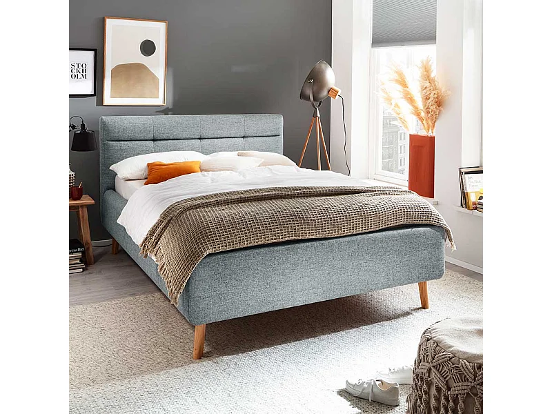 Polster Stoffbett Hellblau im Skandi Design Liegefläche 140x200 cm