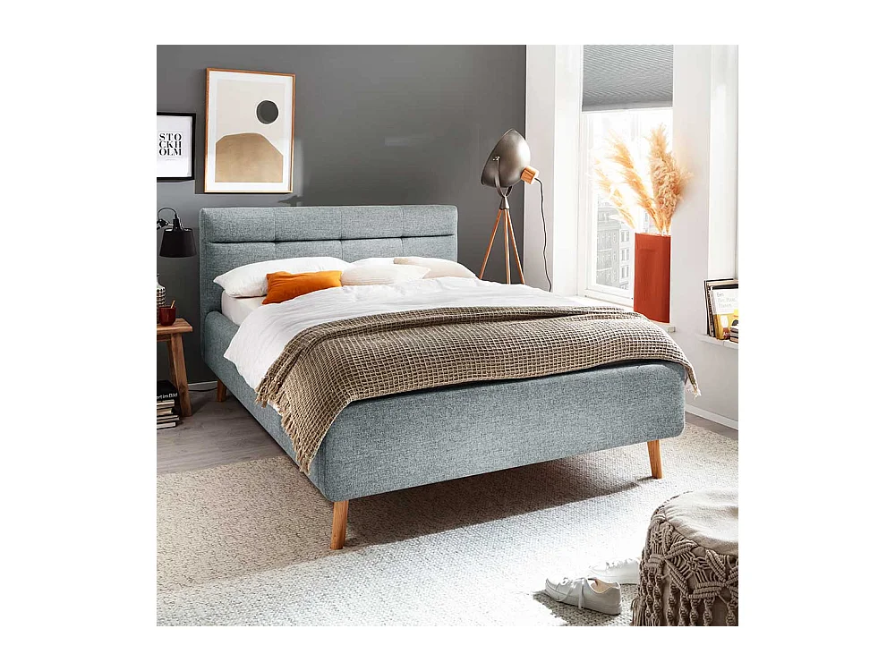 Polster Stoffbett Hellblau im Skandi Design Liegefläche 140x200 cm