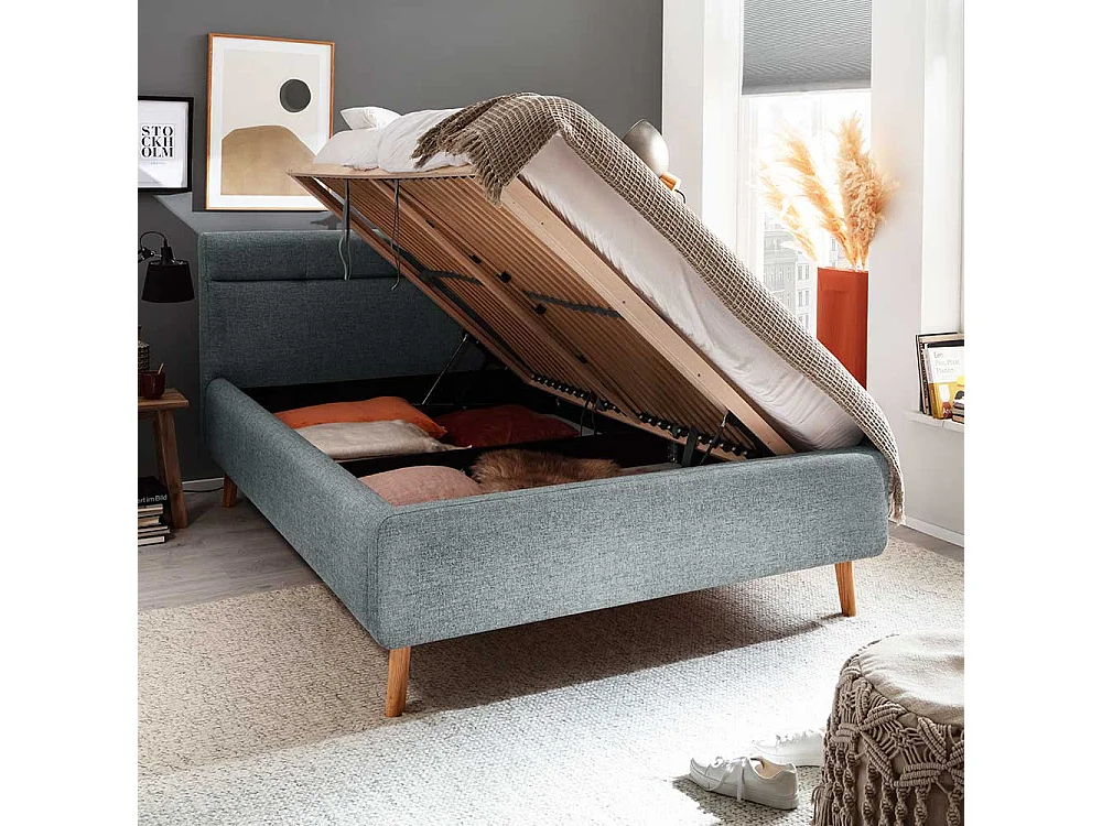 Polster Stoffbett Hellblau im Skandi Design Liegefläche 140x200 cm