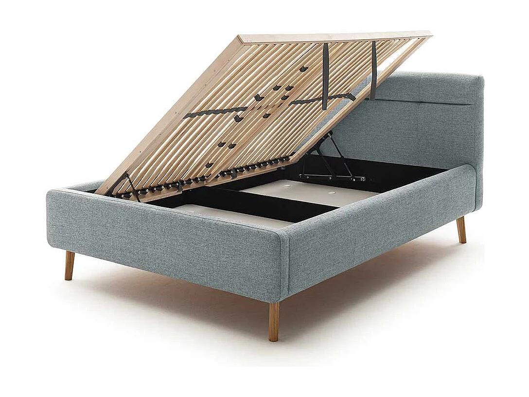 Polster Stoffbett Hellblau im Skandi Design Liegefläche 140x200 cm