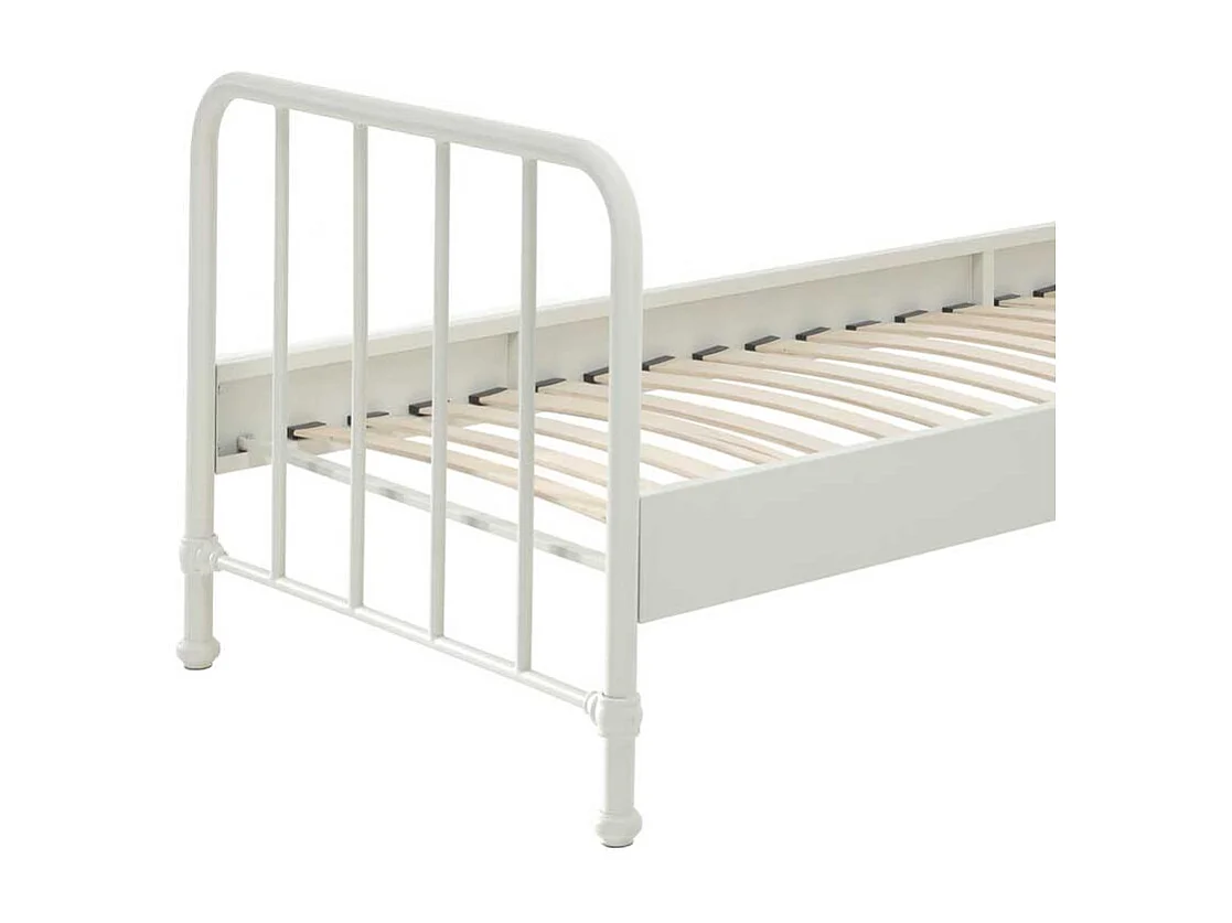 Retro Einzelbett aus Metall Weiß pulverbeschichtet