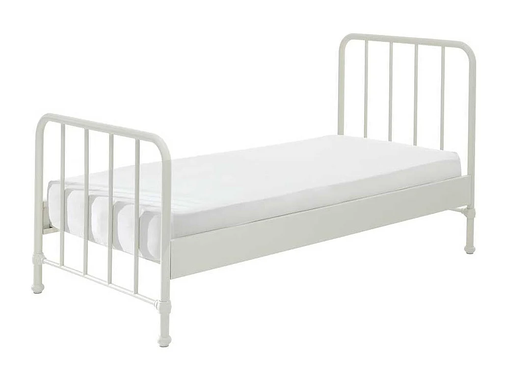 Retro Einzelbett aus Metall Weiß pulverbeschichtet