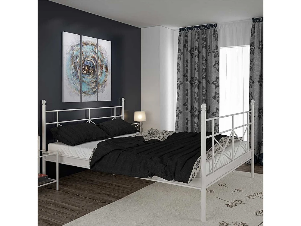 Weißes Metallbettgestell im Landhausstil 90x200 und 160x200 cm