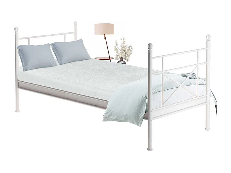 Weißes Metallbettgestell im Landhausstil 90x200 und 160x200 cm