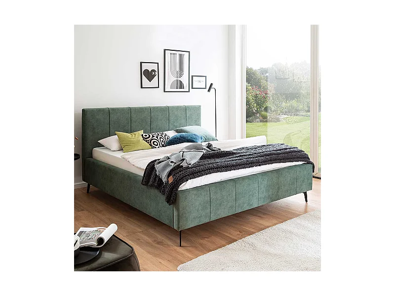 Komfortbett Stoff Grün aus Velours Vierfußgestell aus Metall