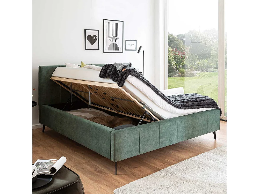 Komfortbett Stoff Grün aus Velours Vierfußgestell aus Metall