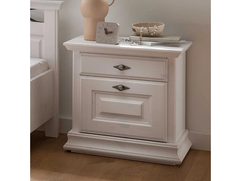 Massives Holzbett in Weiß optional mit Nachtkommoden