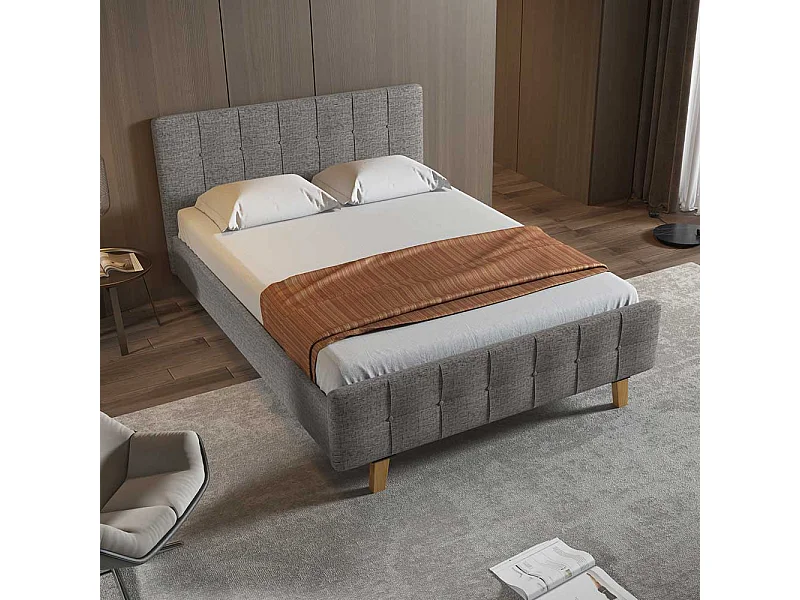 Stoffbett in Grau Webstoff Mittelsteg