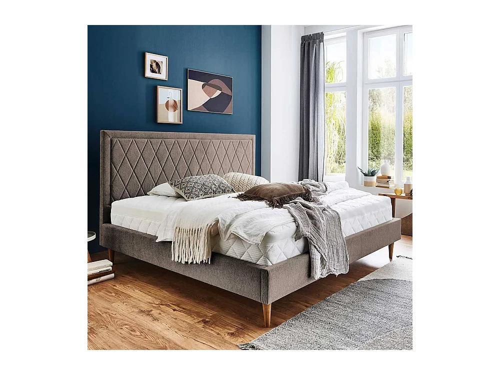 Doppelbett Polster Hellbraun in modernem Design 38 cm Einstiegshöhe