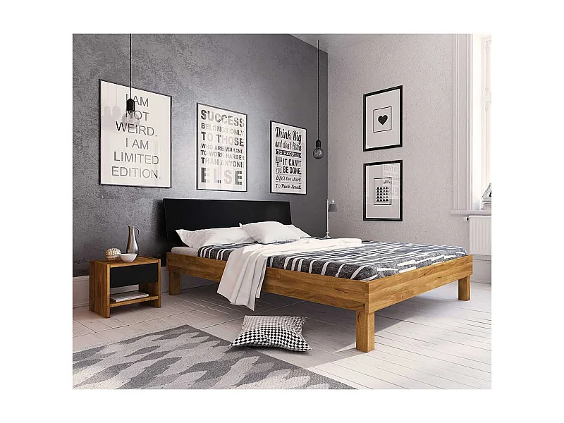 Ehebett aus Wildeiche teilmassiv Nachtkonsolen (dreiteilig)