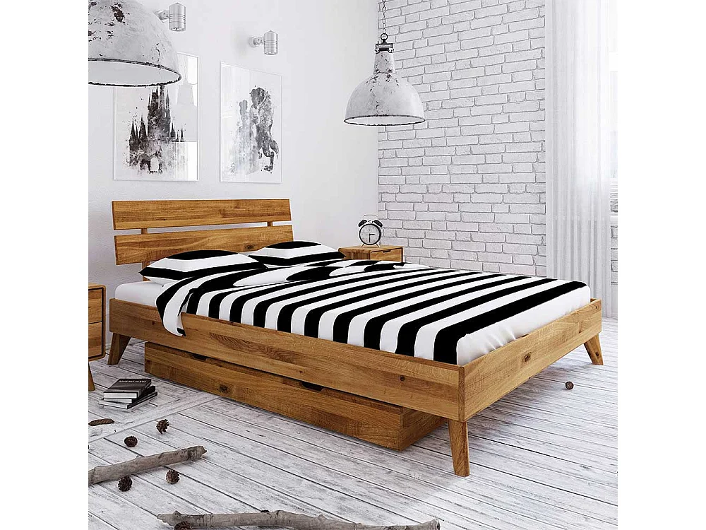 Futonbett aus Wildeiche Massivholz Bettkasten