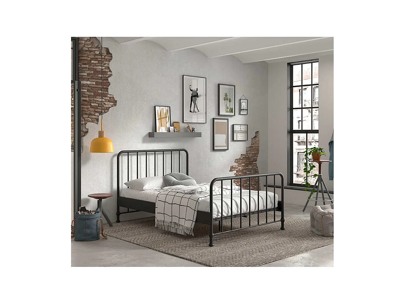 Metall Gitterbett in Schwarz matt 110 cm Kopfteil