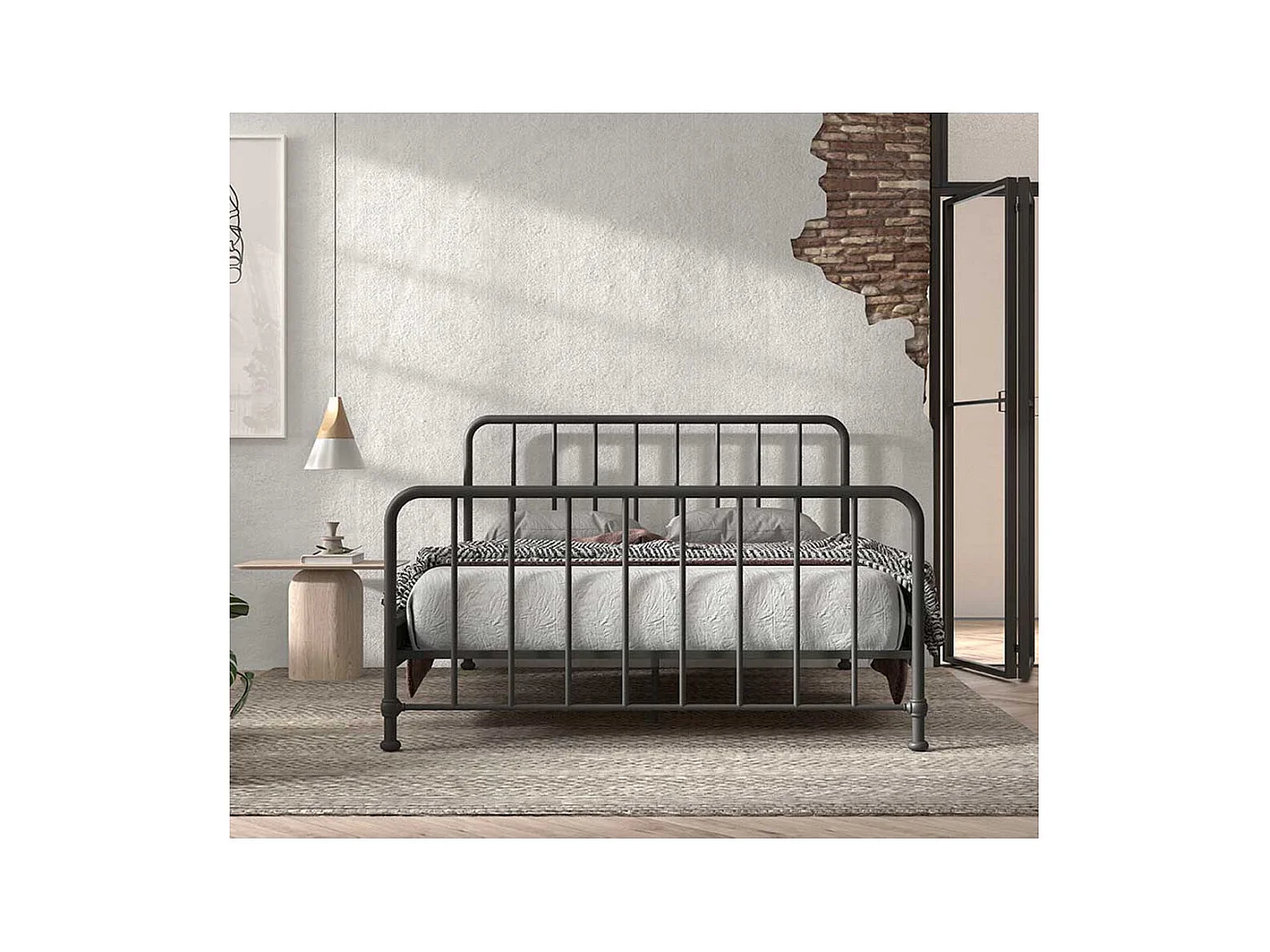 Metall Gitterbett in Schwarz matt 110 cm Kopfteil