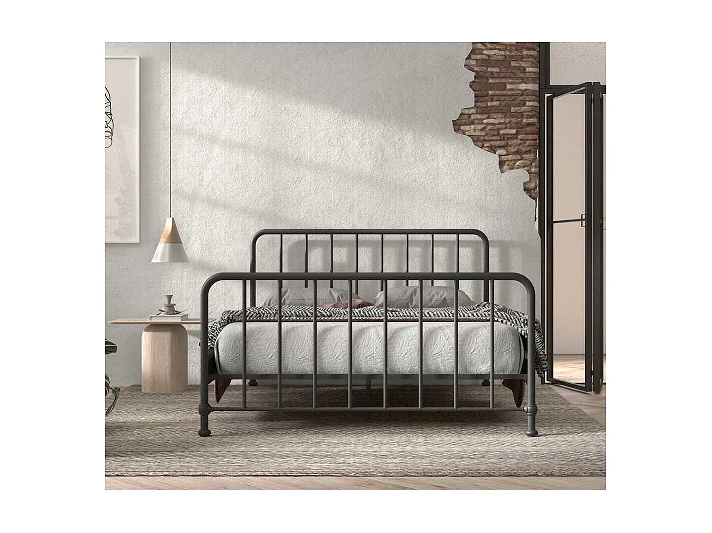 Metall Gitterbett in Schwarz matt 110 cm Kopfteil