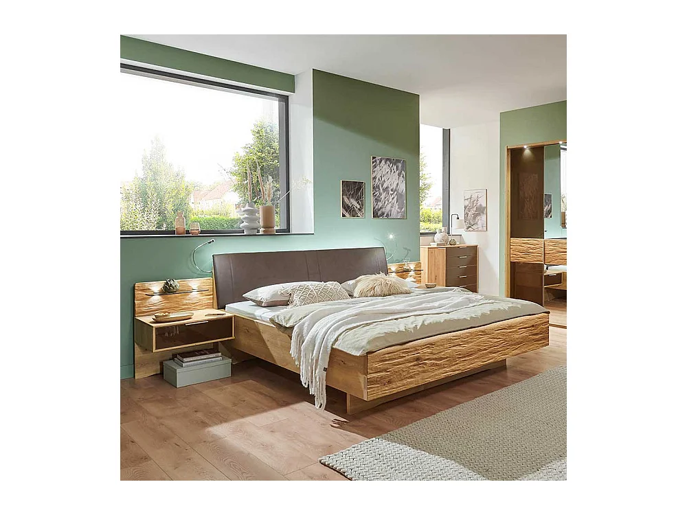 Doppelbett 48 cm Einstiegshöhe Eiche Bianco (dreiteilig)