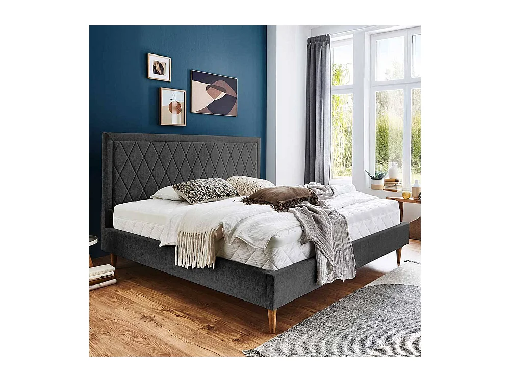 Polsterbett Anthrazit Doppelbett aus Webstoff Vierfußgestell aus Holz