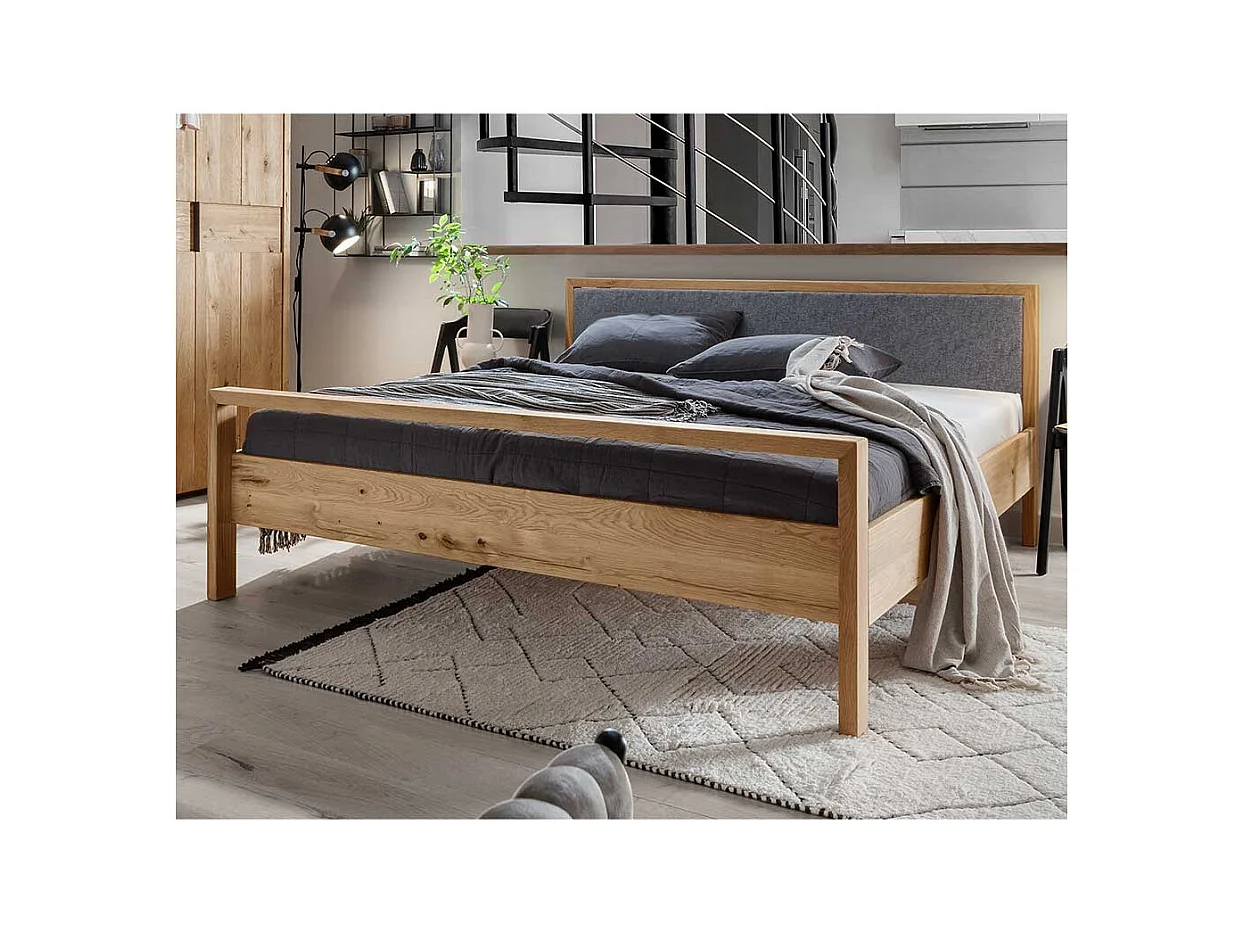 140x200 Bett mit Polsterkopfteil in Grau Wildeichefarben