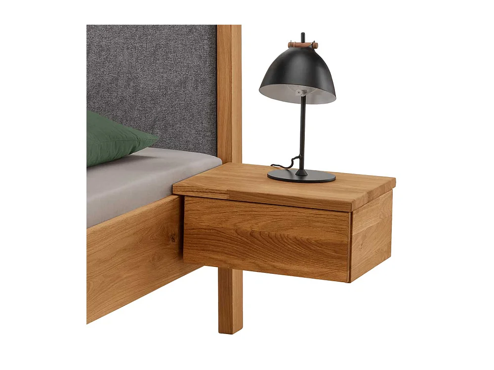 140x200 Bett mit Polsterkopfteil in Grau Wildeichefarben