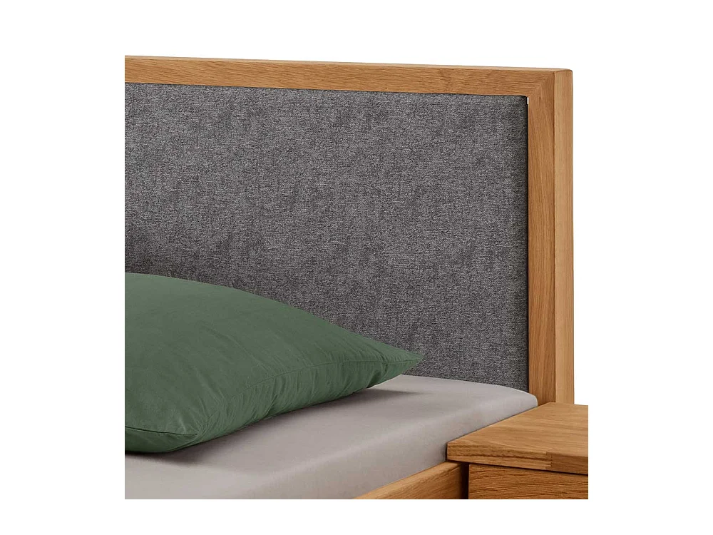 140x200 Bett mit Polsterkopfteil in Grau Wildeichefarben