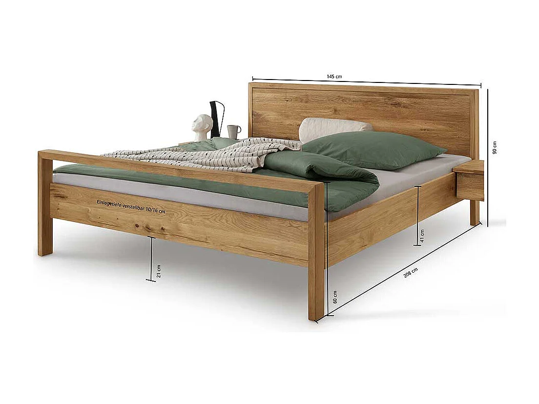 140x200 Bett mit Polsterkopfteil in Grau Wildeichefarben