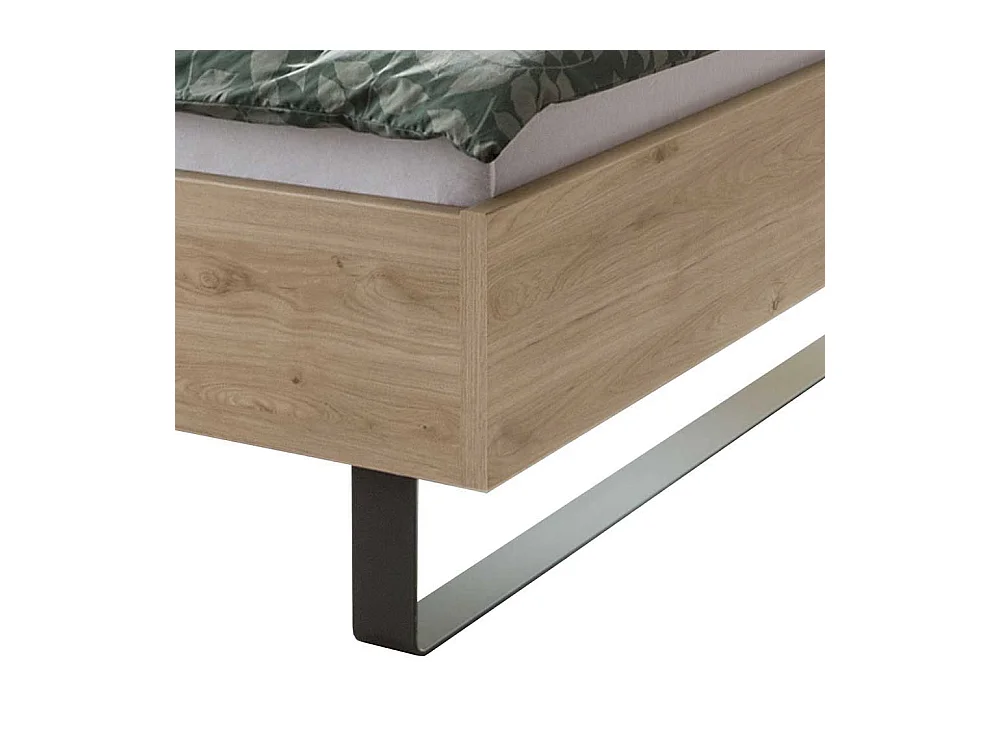 Großes Bett in Eichefarben und Dunkelgrau LED Beleuchtung (dreiteilig)